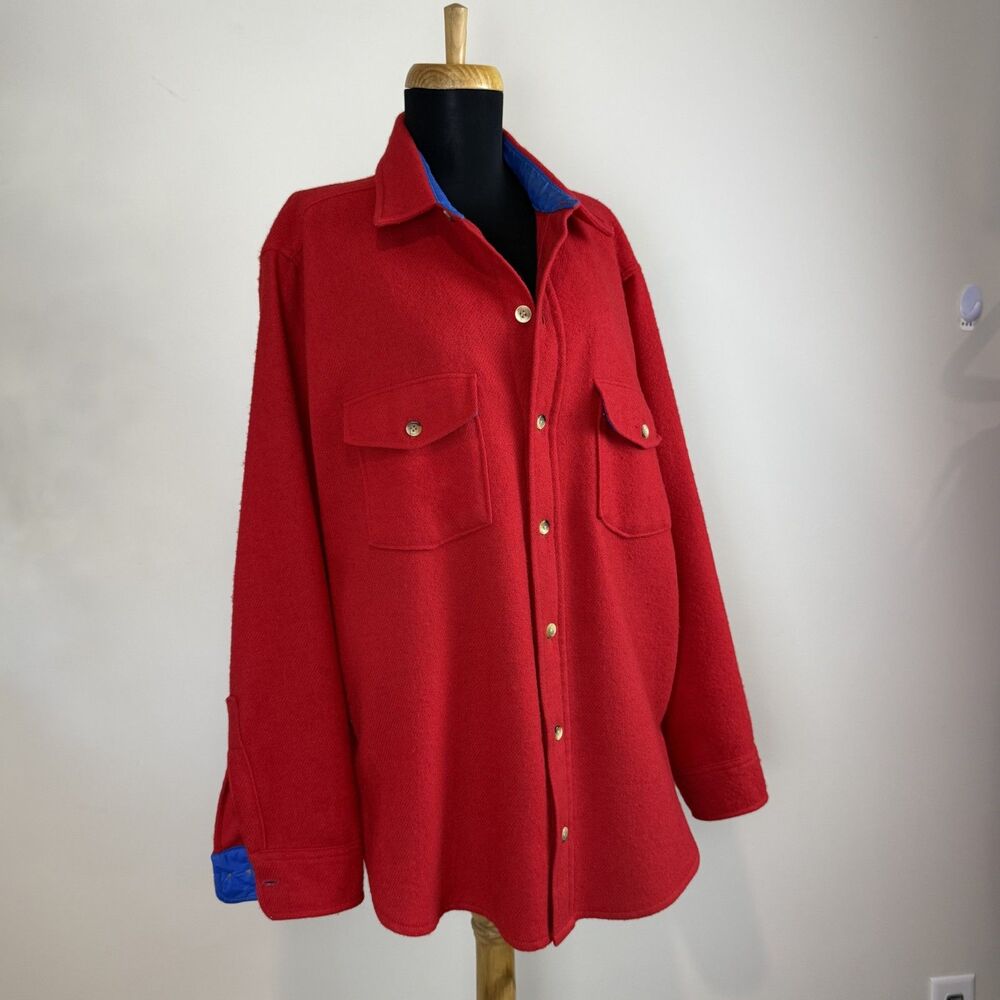 Vintage 80s 90s Lands' End Direct Merchants Red Wool-Blend Button Up, Mens Large